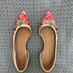 White Flat Shoes with Multi Colors Beadings